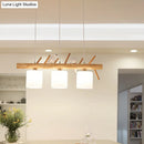 GobekUsa Beige Drum Island Lighting: Simple 2/3 Heads Pendant Lamp with Opaque Glass and Bird on Wood Branch Design