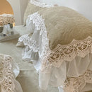 GobekUsa French Lace Ruffles Velvet Bedding Set, Furry Duvet, Sheet, Pillowcases