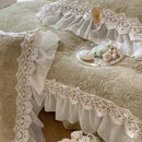 GobekUsa French Lace Ruffles Velvet Bedding Set, Furry Duvet, Sheet, Pillowcases