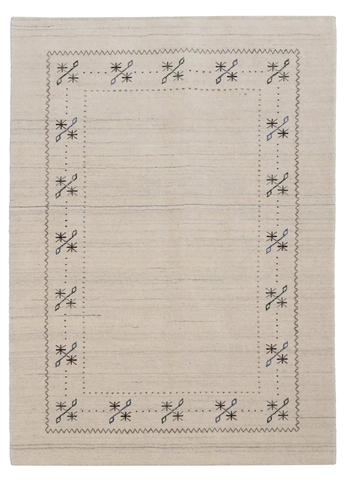 Beige Gabbeh Hand Loomed Wool Area Rug - Authentic Traditional Border Design