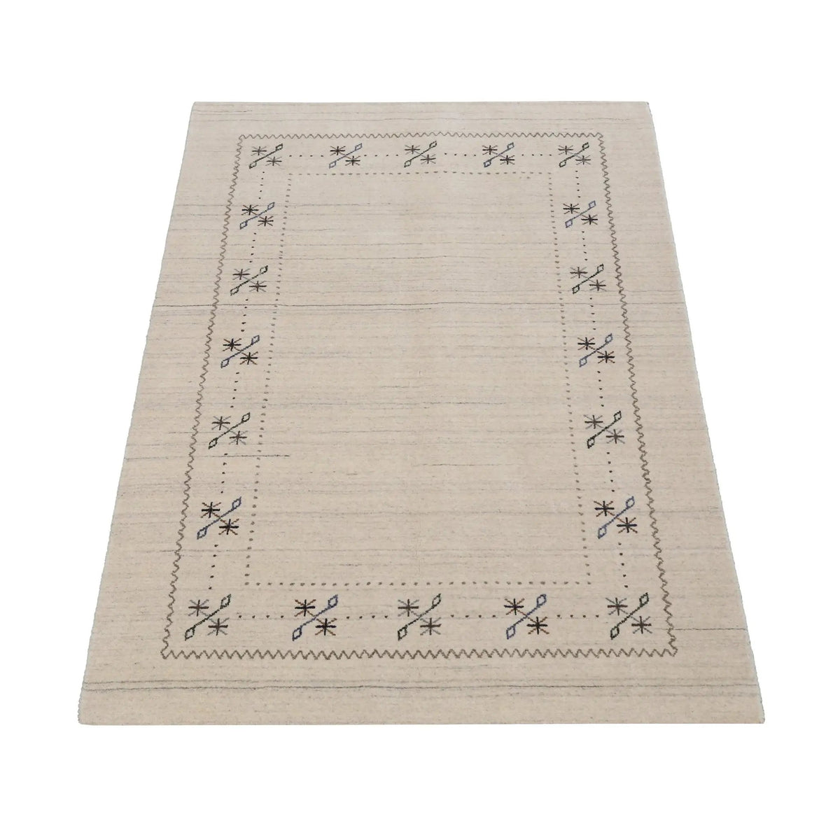 Beige Gabbeh Hand Loomed Wool Area Rug - Authentic Traditional Border Design, photo 3 of 13