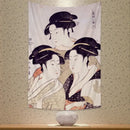 Beige geisha kanagawa print wall hanging bedroom fabric tapestry by Decorbites
