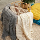 Beige geometric knitted tassel blanket bedroom throw decorbites 3d knitted by Decorbites