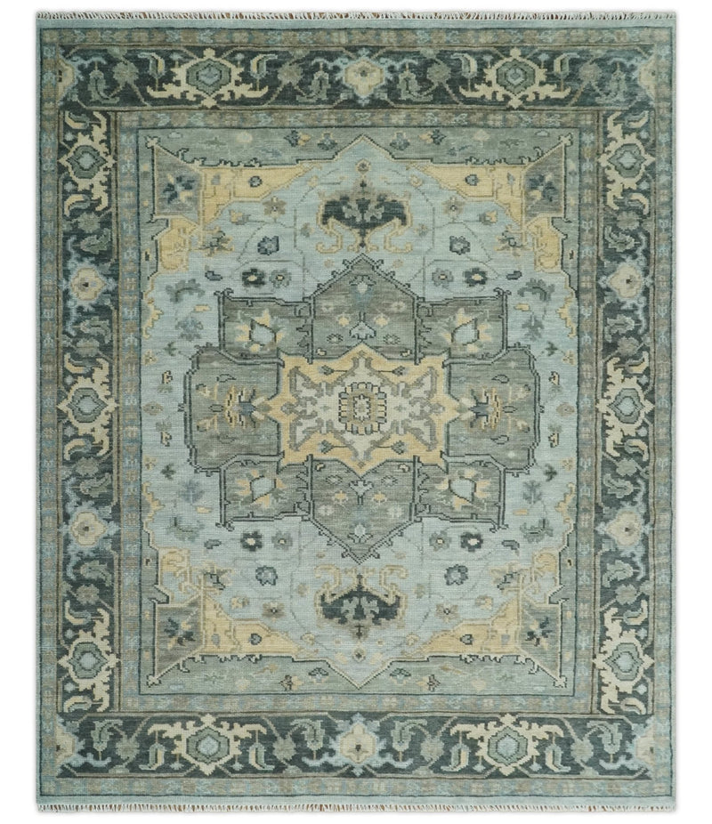 Custom made Beige, Gray and Charcoal Hand Knotted Antique look Traditional Heriz Serapi Wool Rug