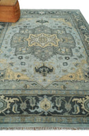 Custom made Beige, Gray and Charcoal Hand Knotted Antique look Traditional Heriz Serapi Wool Rug