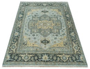 Hand Knotted Wool Area Rug Beige Gray Charcoal Heriz Serapi Antique Traditional by The Rug Decor