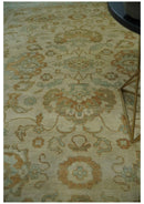 Beige, Gray and Olive Antique Floral Hand knotted Traditional Oushak 8x10 wool Area rug