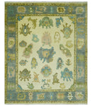 Beige, Gray and Olive Hand Knotted 8x10 Traditional Oushak wool area rug