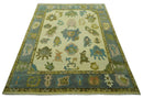 Beige, Gray and Olive Hand Knotted 8x10 Traditional Oushak wool area rug