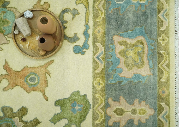 Beige, Gray and Olive Hand Knotted 8x10 Traditional Oushak wool area rug