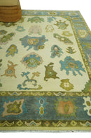 Beige, Gray and Olive Hand Knotted 8x10 Traditional Oushak wool area rug