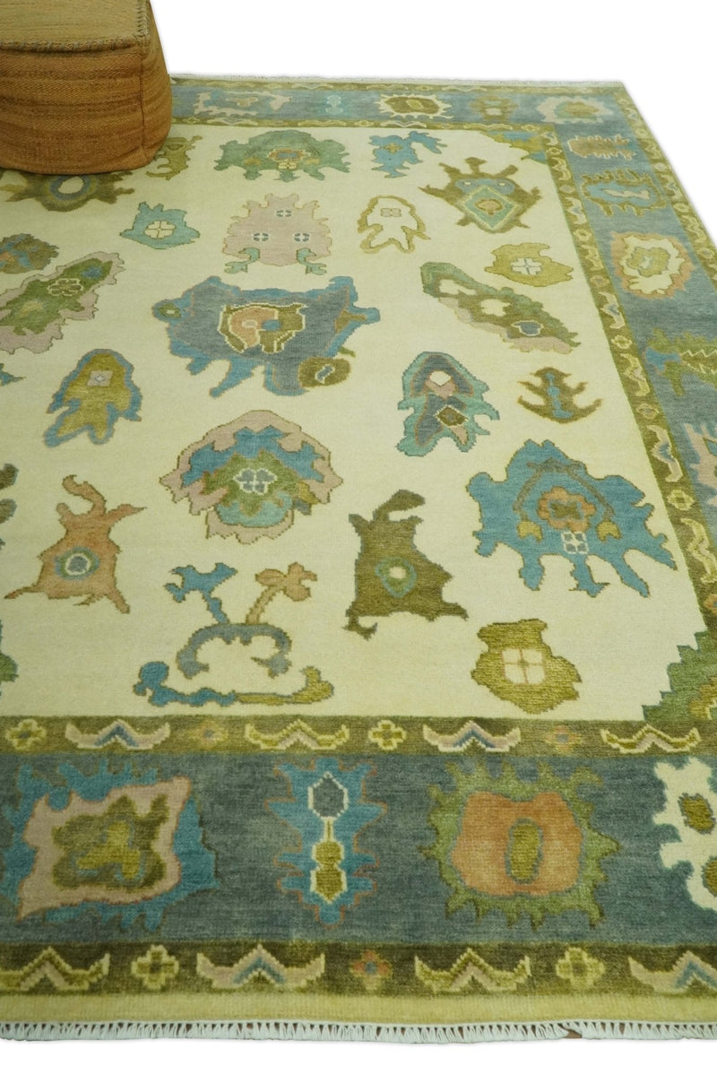 Beige, Gray and Olive Hand Knotted 8x10 Traditional Oushak wool area rug