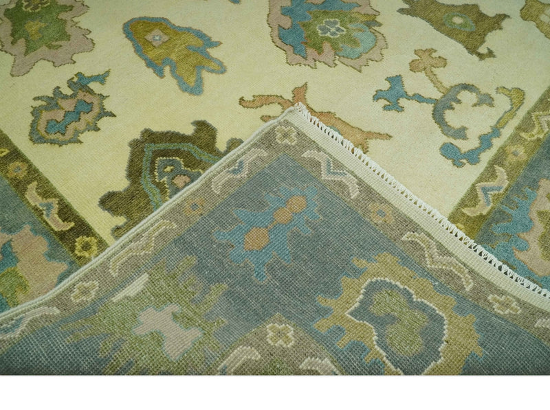 Beige, Gray and Olive Hand Knotted 8x10 Traditional Oushak wool area rug