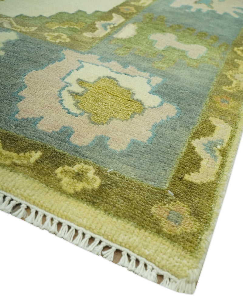 Beige, Gray and Olive Hand Knotted 8x10 Traditional Oushak wool area rug