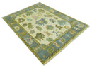Beige, Gray and Olive Hand Knotted 8x10 Traditional Oushak wool area rug