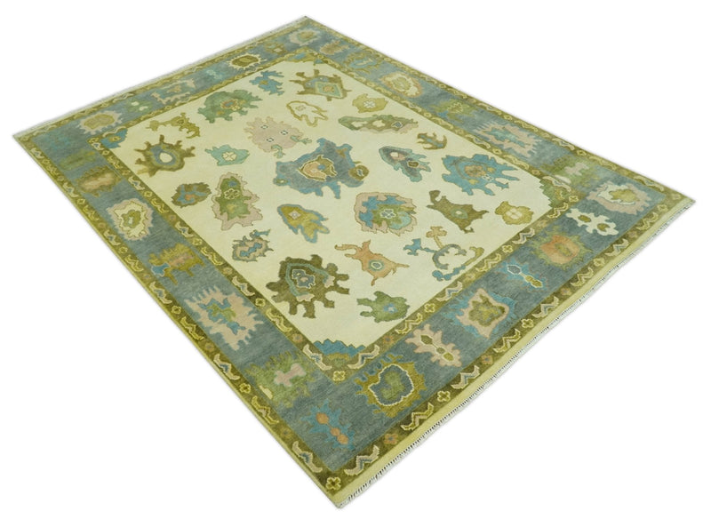 Beige, Gray and Olive Hand Knotted 8x10 Traditional Oushak wool area rug