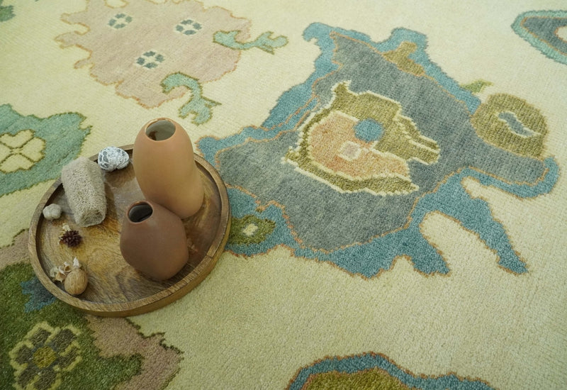 Beige, Gray and Olive Hand Knotted 8x10 Traditional Oushak wool area rug