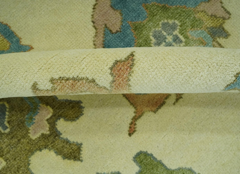 Beige, Gray and Olive Hand Knotted 8x10 Traditional Oushak wool area rug