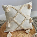 Beige handmade geometric tufted pillowcase set bedroom tassel decor by Decorbites
