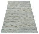 Beige, Ivory and Charcoal Modern Stripes Design 5x8 Dari Pet yard Area Rug