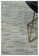 Beige, Ivory and Charcoal Modern Stripes Design 5x8 Dari Pet yard Area Rug