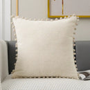 Beige knitted pompom decorative pillow cover living room decor by Decorbites