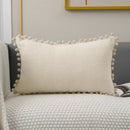 Beige knitted pompom decorative pillow cover living room decor by Decorbites