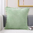 Beige knitted pompom decorative pillow cover living room decor by Decorbites