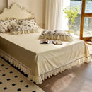 GobekUsa Beige Lace Ruffles Butterfly Flowers Print Bedding Set with Egyptian Cotton Quality