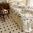GobekUsa Beige Lace Ruffles Butterfly Flowers Print Bedding Set with Egyptian Cotton Quality