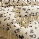 GobekUsa Beige Lace Ruffles Butterfly Flowers Print Bedding Set with Egyptian Cotton Quality