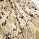 GobekUsa Beige Lace Ruffles Butterfly Flowers Print Bedding Set with Egyptian Cotton Quality