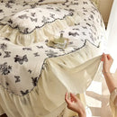 GobekUsa Beige Lace Ruffles Butterfly Flowers Print Bedding Set with Egyptian Cotton Quality