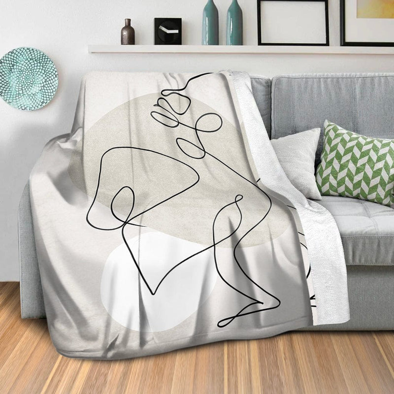 Beige Line Art Blanket