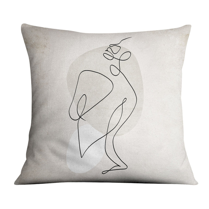 Beige Line Art Cushion