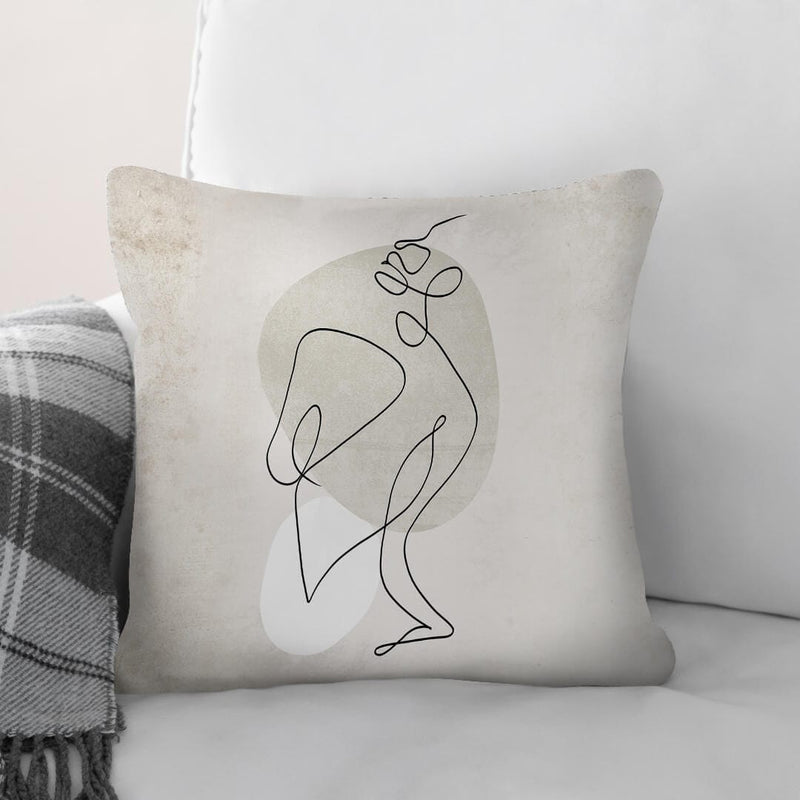 Beige Line Art Cushion