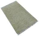 Beige Modern Solid Design Hand Knotted Wool Area Rug