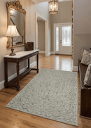 White and Gray Wool Hand-Hooked Textured Loop Area Rug 5x8