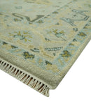 Beige, Mustard and Teal 6x9 Hand Knotted Traditional Oriental Oushak wool area rug by The Rug Decor