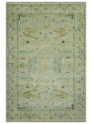 Beige, Mustard and Teal 6x9 Hand Knotted Traditional Oriental Oushak wool area rug by The Rug Decor