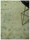 Beige, Mustard and Teal 6x9 Hand Knotted Traditional Oriental Oushak wool area rug by The Rug Decor