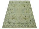 Beige, Mustard and Teal 6x9 Hand Knotted Traditional Oriental Oushak wool area rug by The Rug Decor