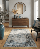 Art Silk Area Rug Beige Olive Gray Black Vintage Oriental Medallion - Antique Finish
