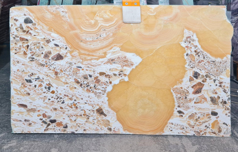 Beige Onyx Bookmatching Polished Marble Slab