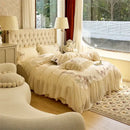 GobekUsa Beige Pink Lace Embroidery Bedding Set Egyptian Cotton Quilt Duvet Cover Sheet