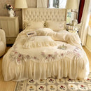 GobekUsa Beige Pink Lace Embroidery Bedding Set Egyptian Cotton Quilt Duvet Cover Sheet