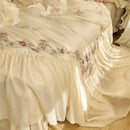 GobekUsa Beige Pink Lace Embroidery Bedding Set Egyptian Cotton Quilt Duvet Cover Sheet