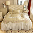 GobekUsa Beige Pink Lace Embroidery Bedding Set Egyptian Cotton Quilt Duvet Cover Sheet