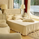 GobekUsa Beige Pink Lace Embroidery Bedding Set Egyptian Cotton Quilt Duvet Cover Sheet