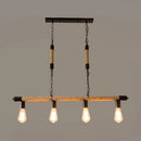 GobekUsa Beige Rope Island Light Fixture - Industrial Linear 4-Light Pendant with Bare Bulb Design
